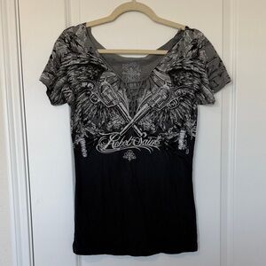 Rebel Saints Women's Black and Gray Short Sleeve Tee